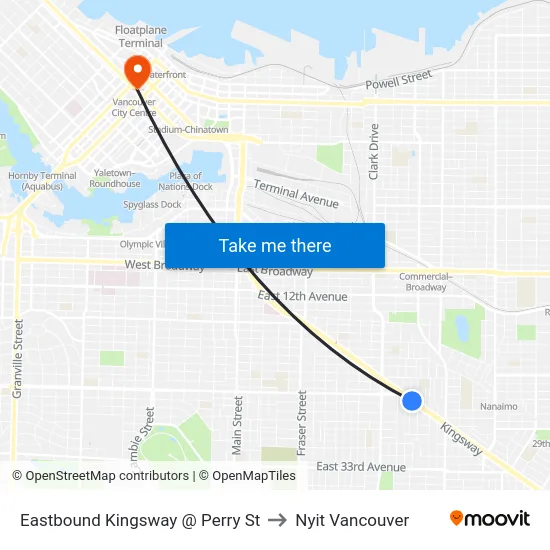 Eastbound Kingsway @ Perry St to Nyit Vancouver map