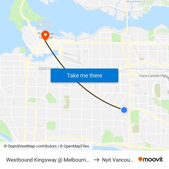 Westbound Kingsway @ Melbourne St to Nyit Vancouver map