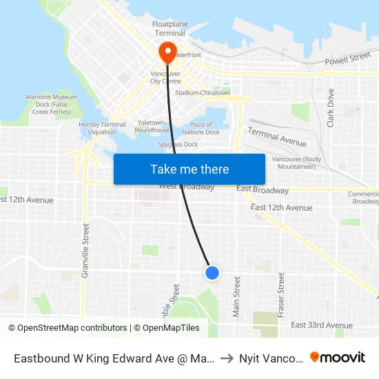 Eastbound W King Edward Ave @ Manitoba St to Nyit Vancouver map