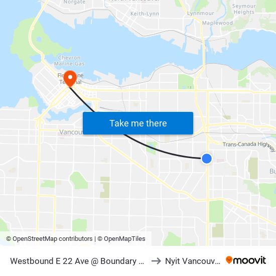 Westbound E 22 Ave @ Boundary Rd to Nyit Vancouver map