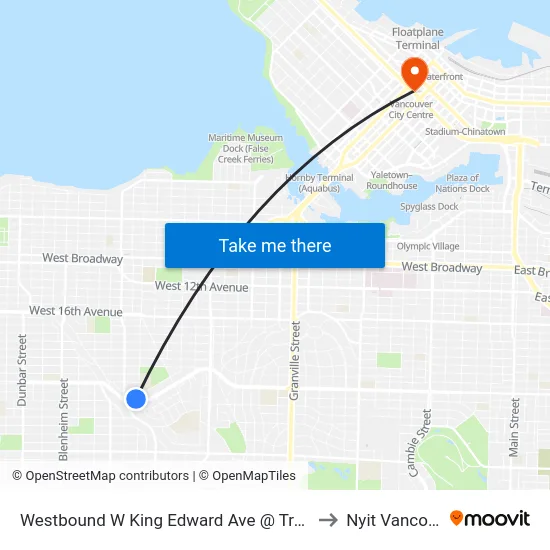 Westbound W King Edward Ave @ Trafalgar St to Nyit Vancouver map
