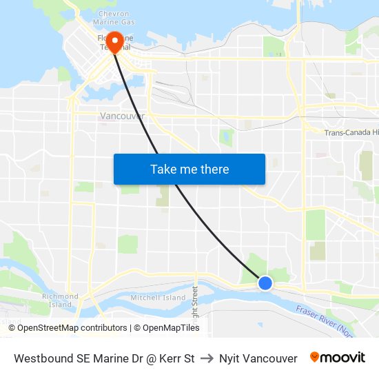 Westbound SE Marine Dr @ Kerr St to Nyit Vancouver map