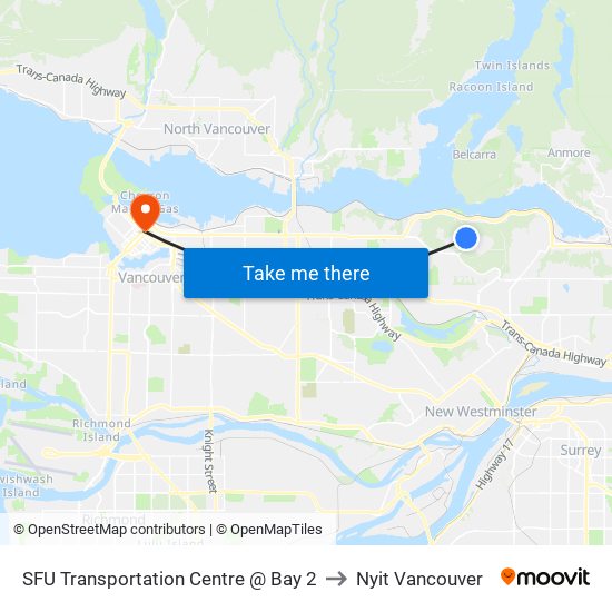 SFU Transportation Centre @ Bay 2 to Nyit Vancouver map