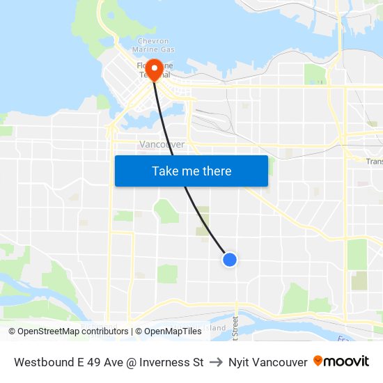 Westbound E 49 Ave @ Inverness St to Nyit Vancouver map
