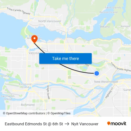 Eastbound Edmonds St @ 6th St to Nyit Vancouver map