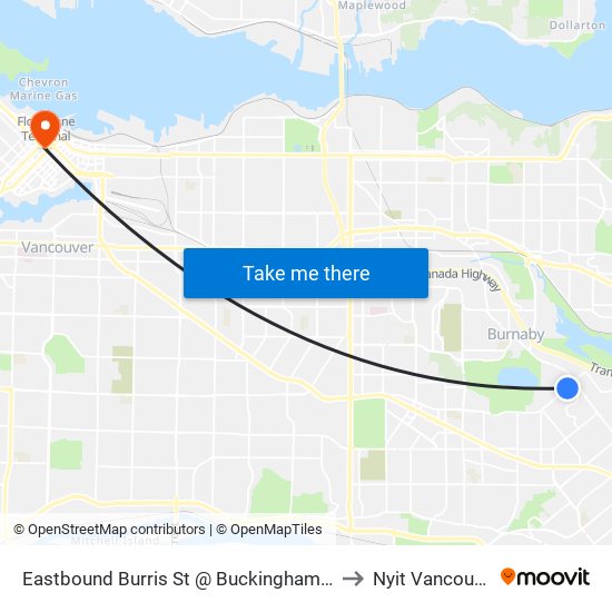 Eastbound Burris St @ Buckingham Ave to Nyit Vancouver map