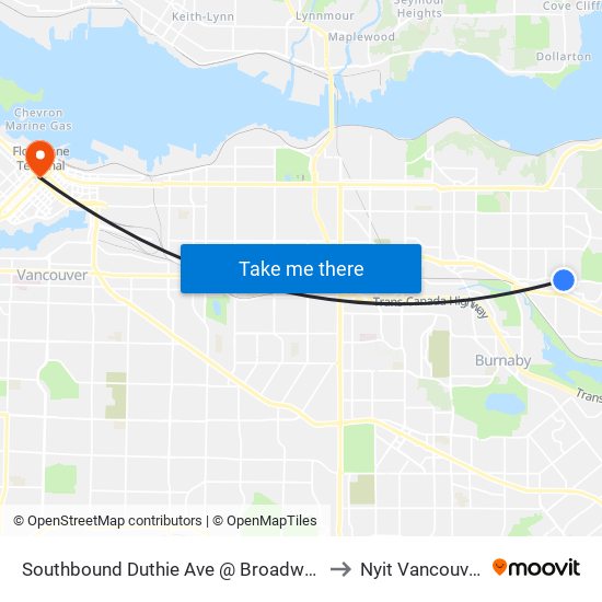 Southbound Duthie Ave @ Broadway to Nyit Vancouver map