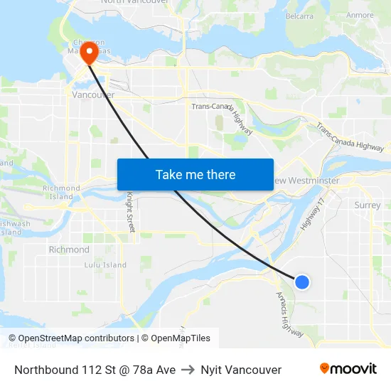 Northbound 112 St @ 78a Ave to Nyit Vancouver map