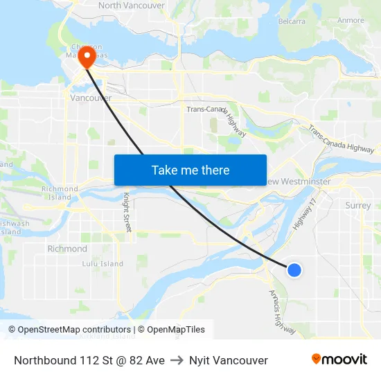 Northbound 112 St @ 82 Ave to Nyit Vancouver map