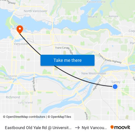 Eastbound Old Yale Rd @ University Dr to Nyit Vancouver map