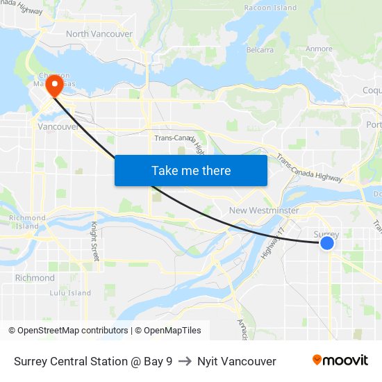 Surrey Central Station @ Bay 9 to Nyit Vancouver map