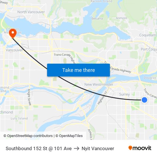 Southbound 152 St @ 101 Ave to Nyit Vancouver map