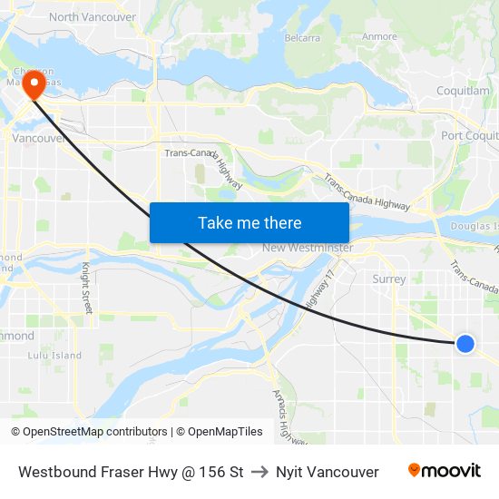 Westbound Fraser Hwy @ 156 St to Nyit Vancouver map