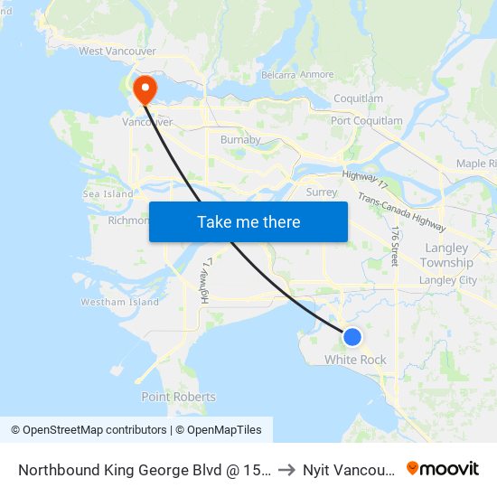 Northbound King George Blvd @ 152 St to Nyit Vancouver map