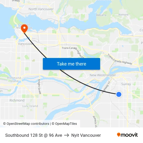 Southbound 128 St @ 96 Ave to Nyit Vancouver map