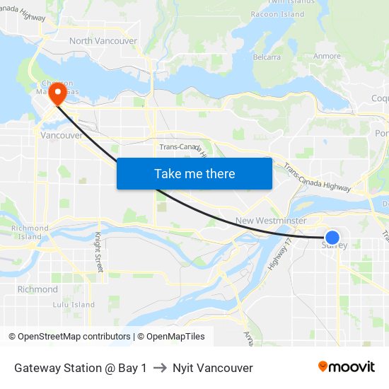 Gateway Station @ Bay 1 to Nyit Vancouver map