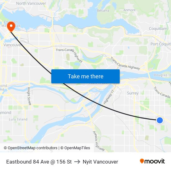 Eastbound 84 Ave @ 156 St to Nyit Vancouver map