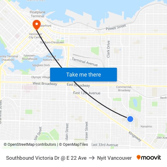 Southbound Victoria Dr @ E 22 Ave to Nyit Vancouver map