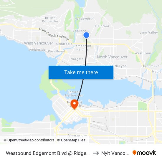 Westbound Edgemont Blvd @ Ridgewood Dr to Nyit Vancouver map