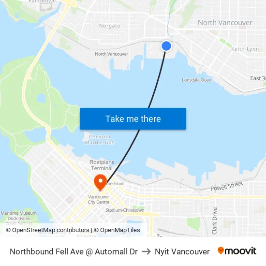 Northbound Fell Ave @ Automall Dr to Nyit Vancouver map