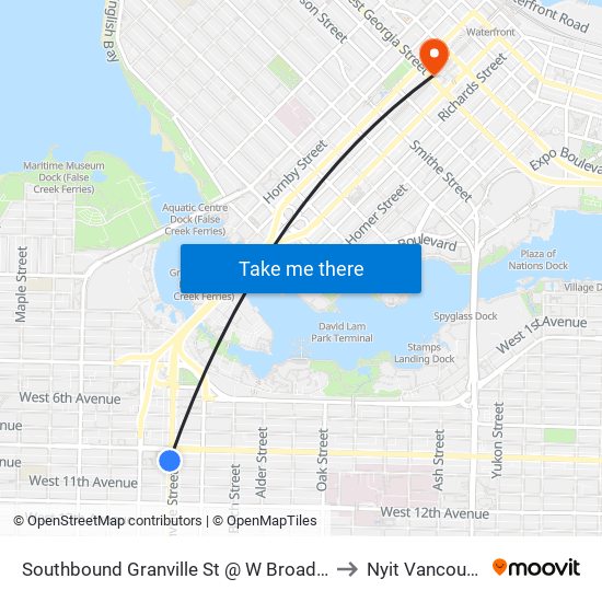 Southbound Granville St @ W Broadway to Nyit Vancouver map