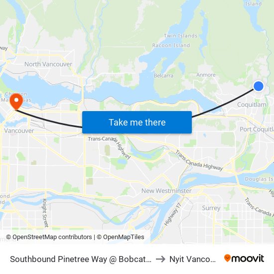 Southbound Pinetree Way @ Bobcat Place to Nyit Vancouver map