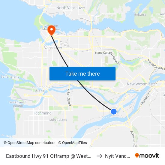 Eastbound Hwy 91 Offramp @ Westminster Hwy to Nyit Vancouver map