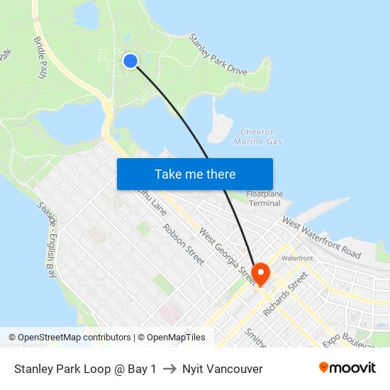 Stanley Park Loop @ Bay 1 to Nyit Vancouver map