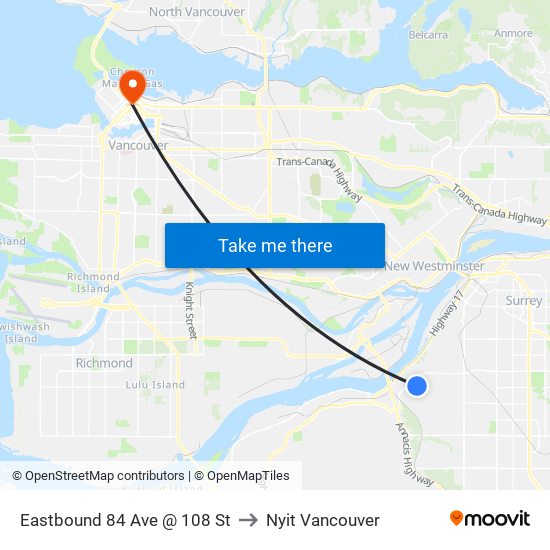 Eastbound 84 Ave @ 108 St to Nyit Vancouver map