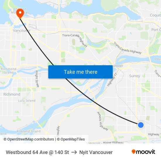Westbound 64 Ave @ 140 St to Nyit Vancouver map