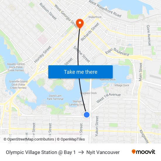 Olympic Village Station @ Bay 1 to Nyit Vancouver map