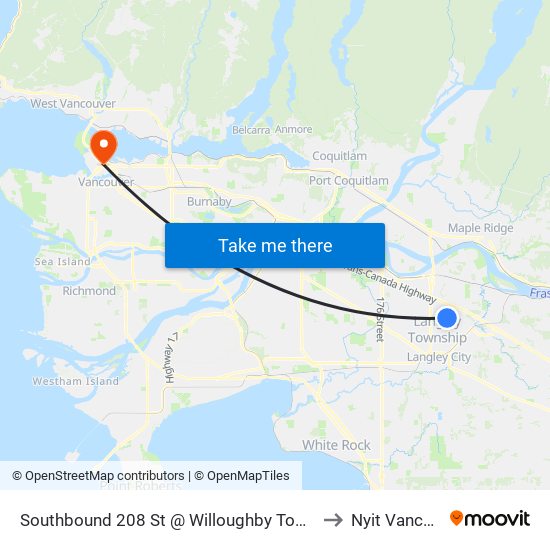 Southbound 208 St @ Willoughby Town Centre Dr to Nyit Vancouver map