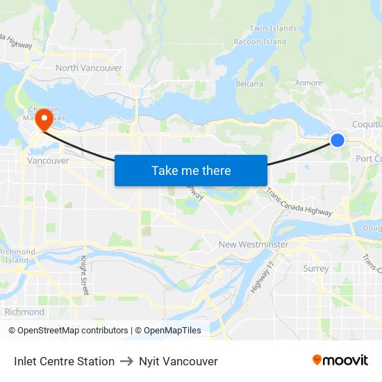 Inlet Centre Station to Nyit Vancouver map