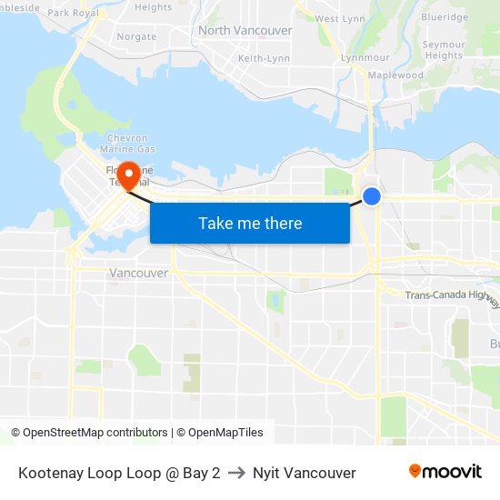 Kootenay Loop @ Bay 2 to Nyit Vancouver map