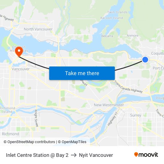 Inlet Centre Station @ Bay 2 to Nyit Vancouver map