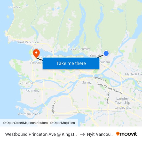 Westbound Princeton Ave @ Kingston St to Nyit Vancouver map