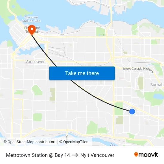 Metrotown Station @ Bay 14 to Nyit Vancouver map