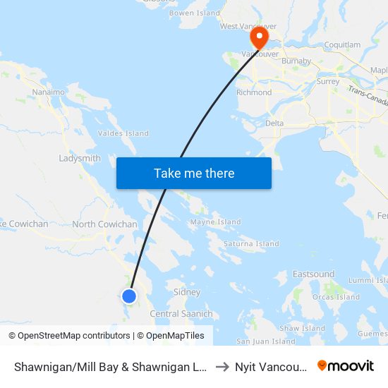 Shawnigan/Mill Bay & Shawnigan Lake to Nyit Vancouver map