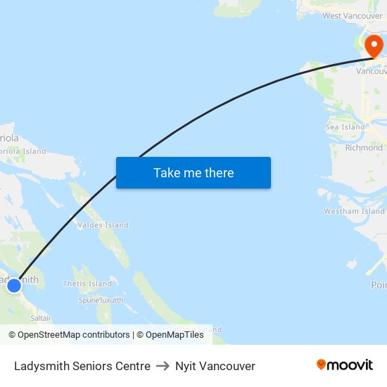 Ladysmith Seniors Centre to Nyit Vancouver map