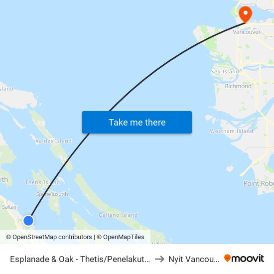 Esplanade & Oak - Thetis/Penelakut Ferry to Nyit Vancouver map
