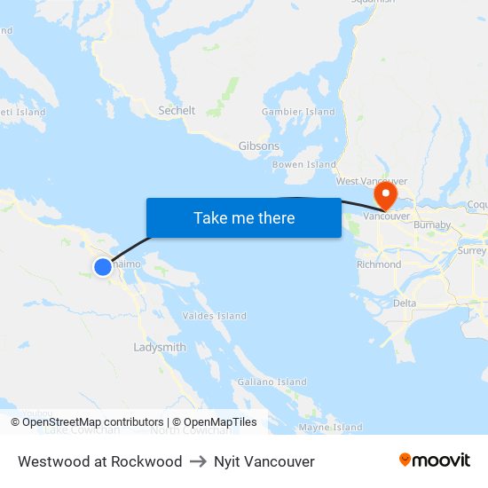 Westwood at Rockwood to Nyit Vancouver map