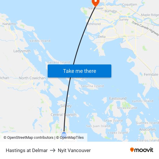 Hastings at Delmar to Nyit Vancouver map
