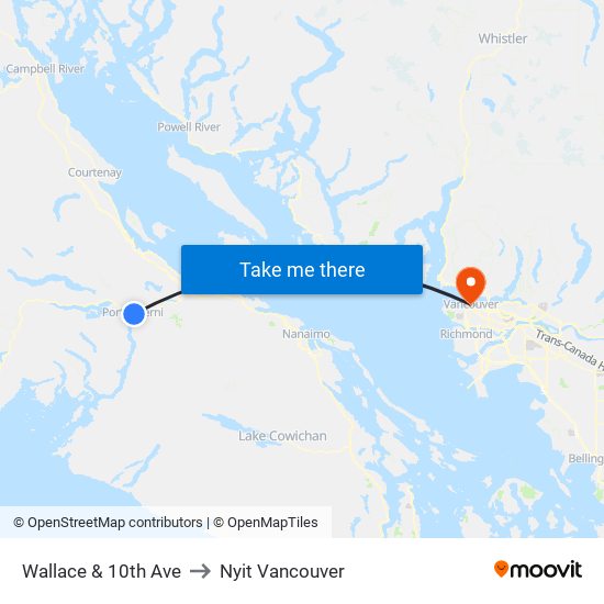 Wallace & 10th Ave to Nyit Vancouver map