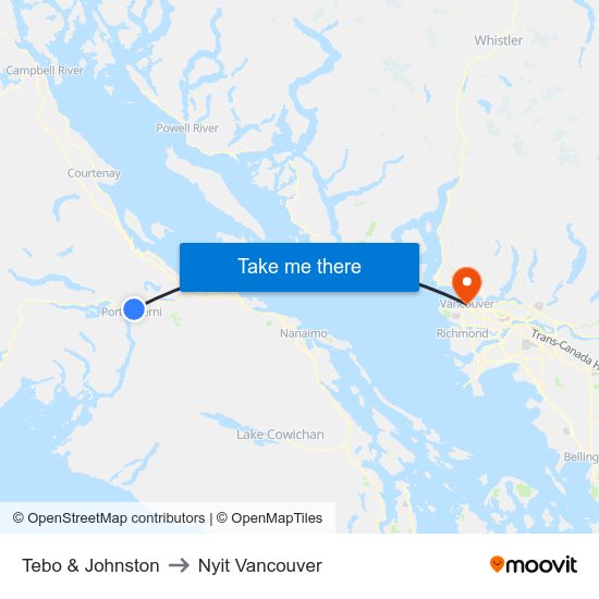 Tebo & Johnston to Nyit Vancouver map