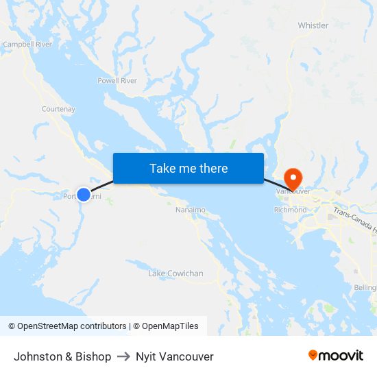 Johnston & Bishop to Nyit Vancouver map