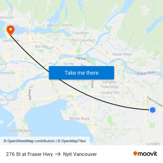 276 St at Fraser Hwy to Nyit Vancouver map