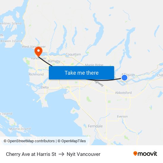 Cherry Ave at Harris St to Nyit Vancouver map