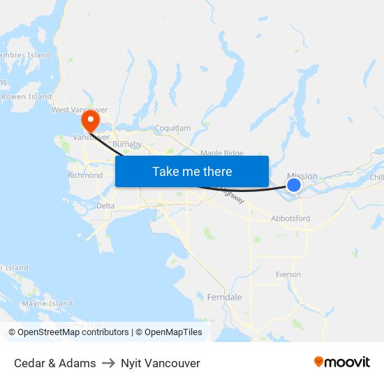 Cedar St at Adams Ave to Nyit Vancouver map