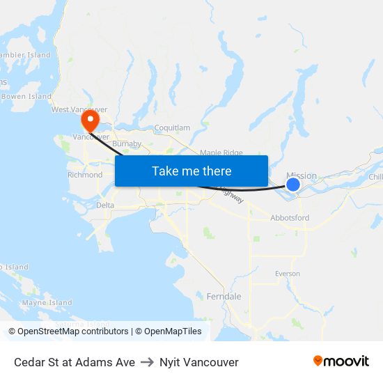 Cedar & Adams to Nyit Vancouver map