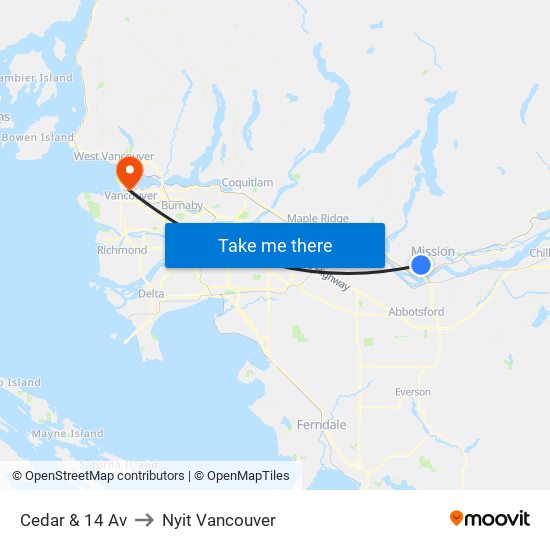 Cedar & 14 Av to Nyit Vancouver map